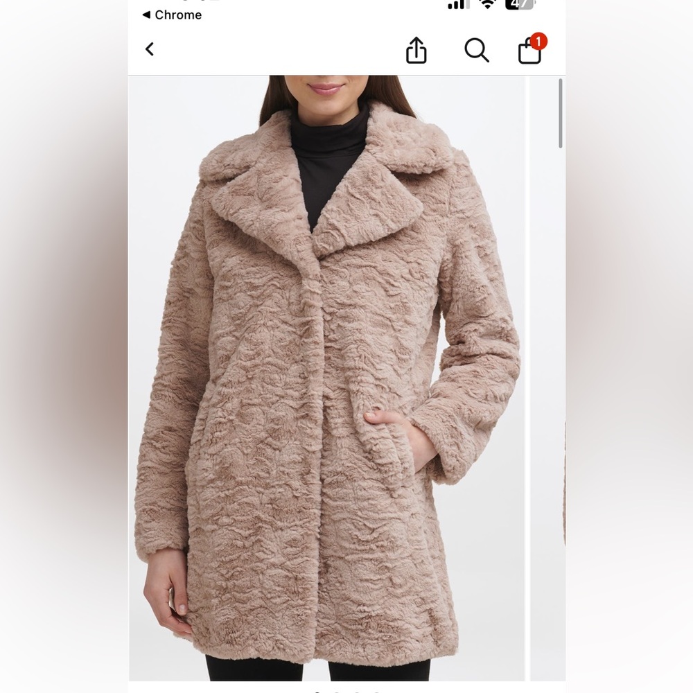 Kenneth Cole Notch Collar Faux Fur Coat